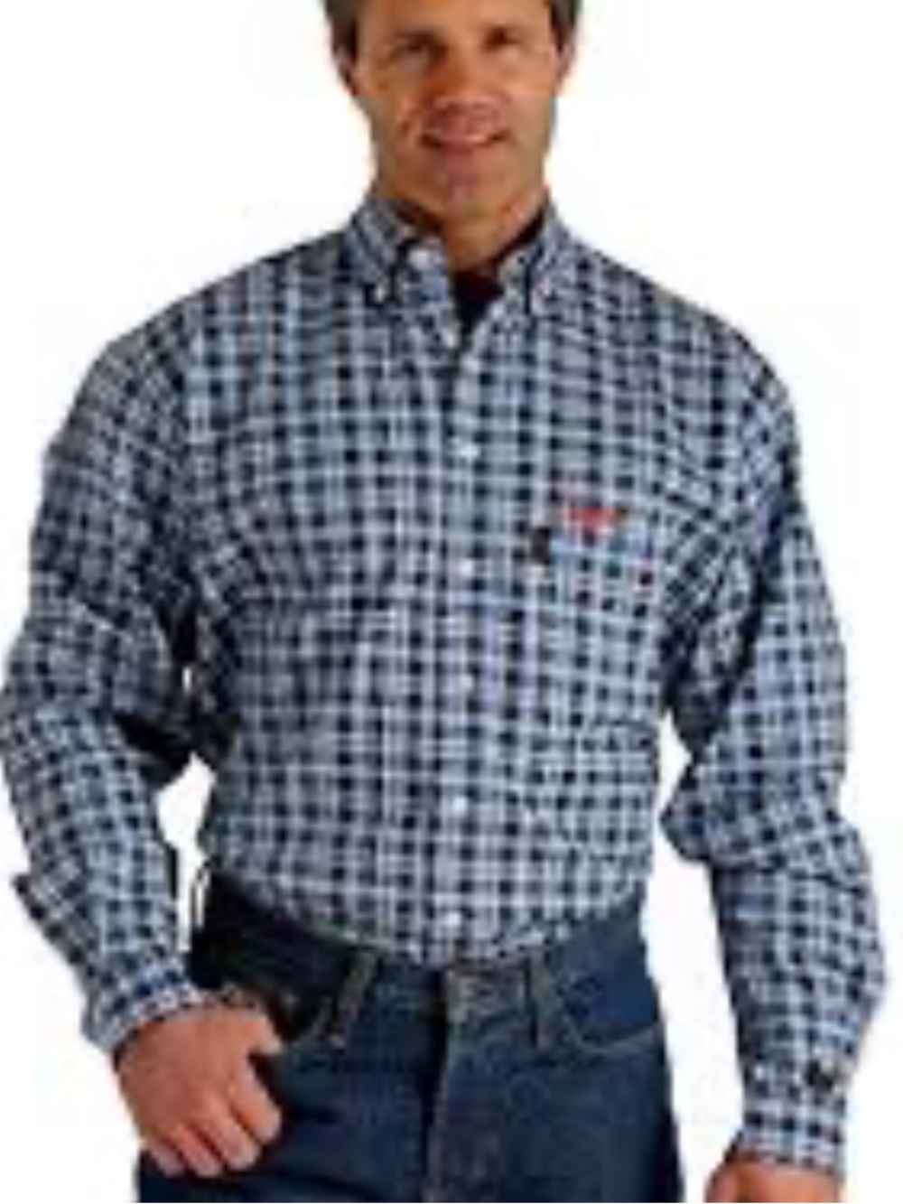 Cinch FR Men's Blue and White Plaid Button-Down Work Shirt